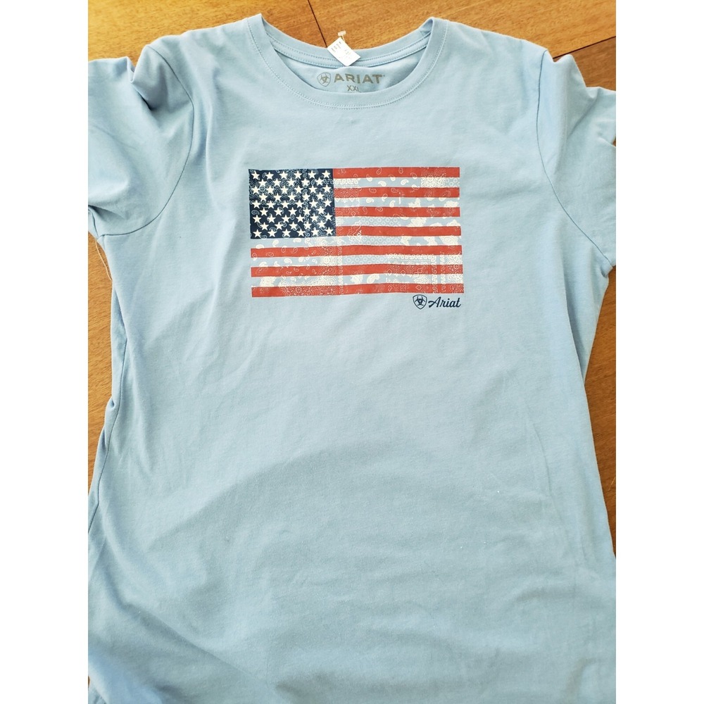 Women's Ariat American Flag Shirt 2xl  Paisley Blue Stars‎ And Stripes Patriotic - Picture 8 of 12